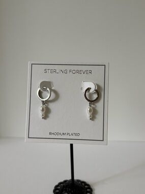 NWT Faux Pearl Drop Dangle Hoop Earrings